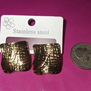 Textured Gold Stainless Steel Earrings